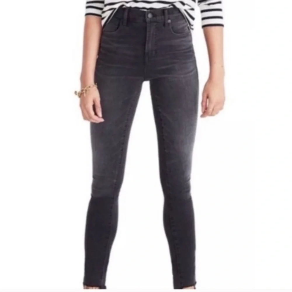 Madewell High Riser Skinny Jeans Black Distressed Wash Rock Goth Dark Romantic‎